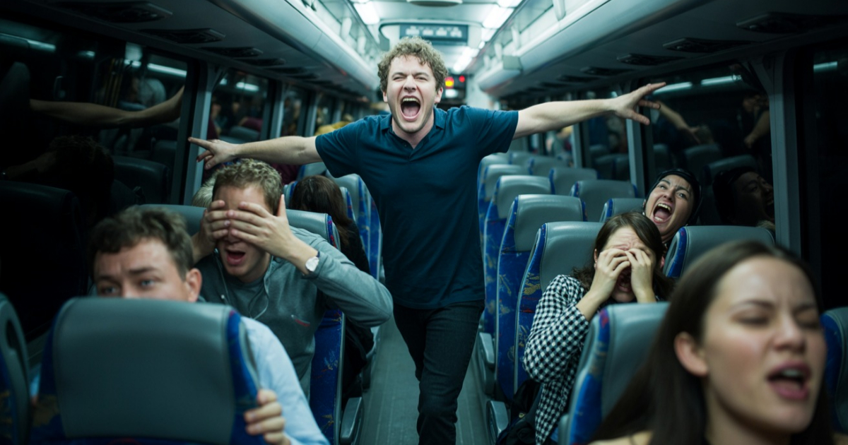 Bus Passengers Refuse To Use Headphones, So He Sings “The Song That Never Ends” Until They Do