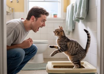Guy Finally Snaps After Cat Screams Outside The Bathroom And Tries “Poop-Time Revenge”