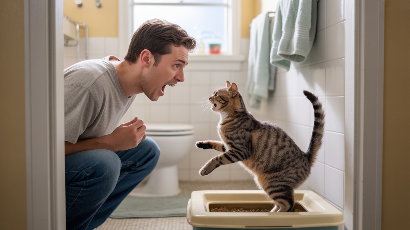 Guy Finally Snaps After Cat Screams Outside The Bathroom And Tries “Poop-Time Revenge”