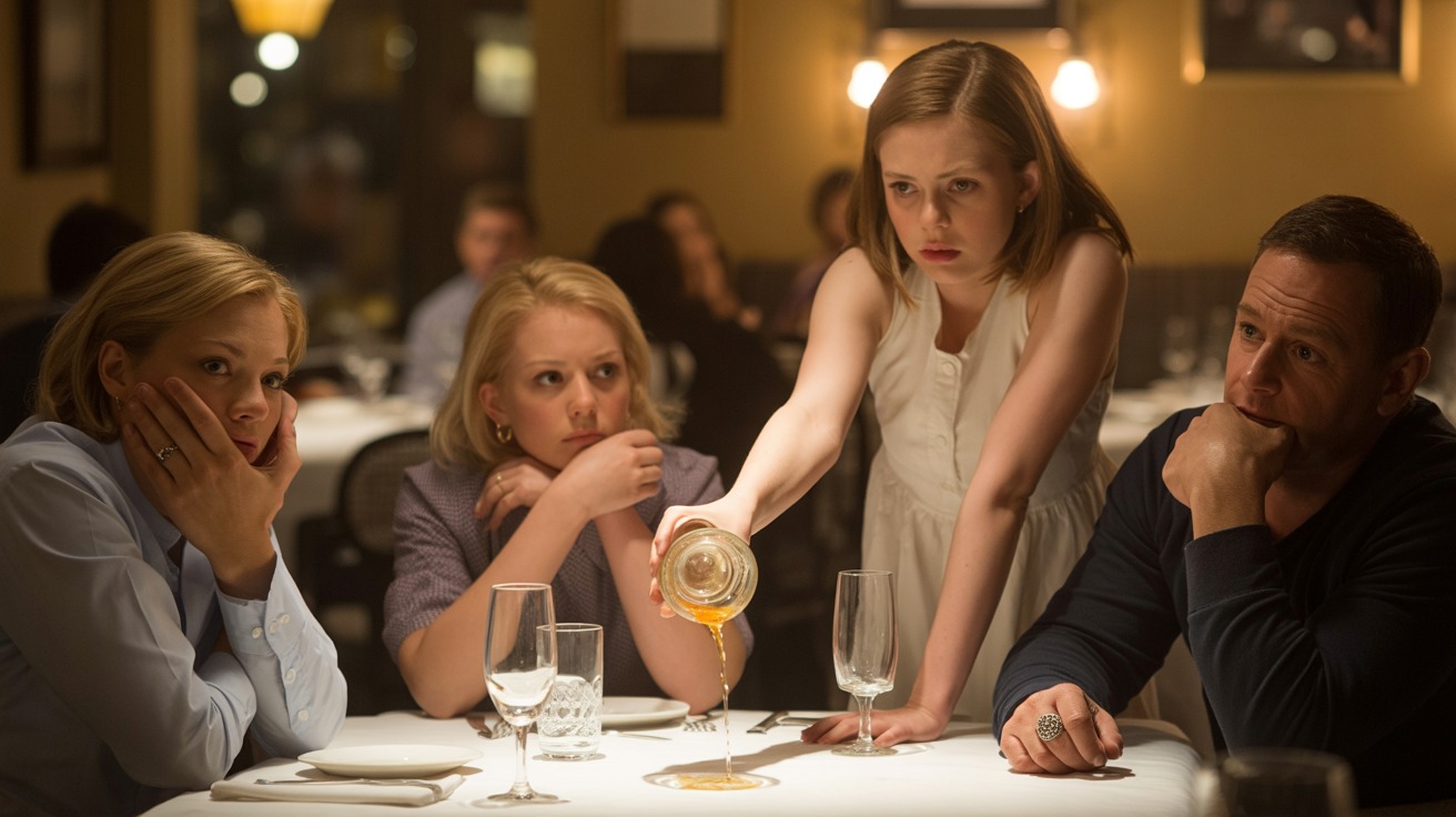 Daughter Takes A Stand by Pouring Drink On The Table After Dad Toasts Stepmom As “Mom”