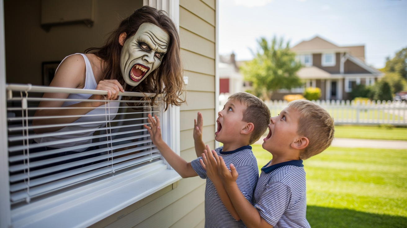 Neighbor’s Kids Keep Peeking Into Her Bedroom, So She Scares Them with a Demon Mask - They Never Come Back