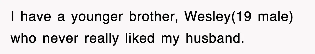 I have a younger brother, Wesley(19 male) who never really liked my husband.