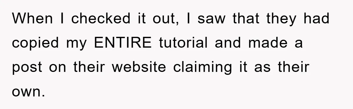 When I checked it out, I saw that they had copied my ENTIRE tutorial and made a post on their website claiming it as their own.