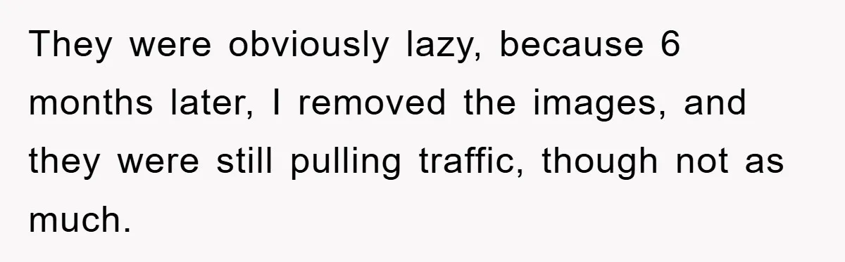 They were obviously lazy, because 6 months later, I removed the images, and they were still pulling traffic, though not as much.