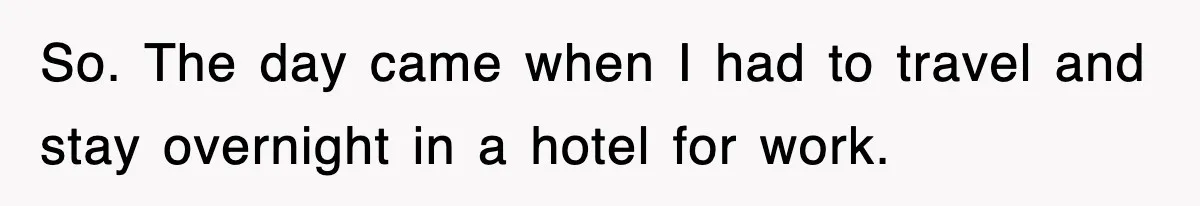 So. The day came when I had to travel and stay overnight in a hotel for work.
