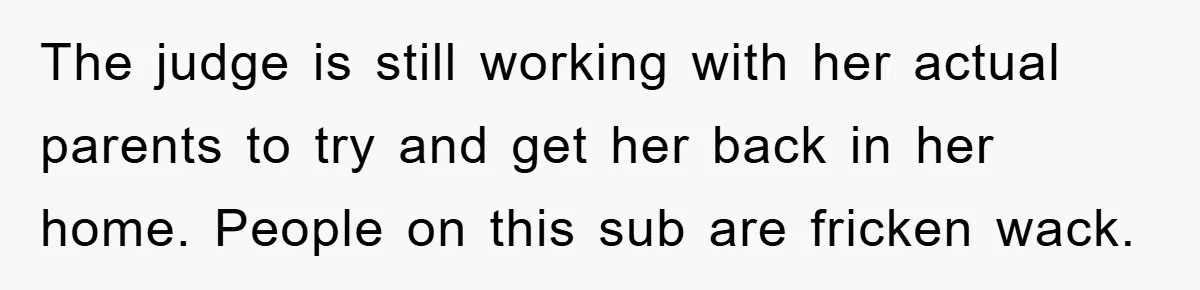 The judge is still working with her actual parents to try and get her back in her home. People on this sub are fricken wack.