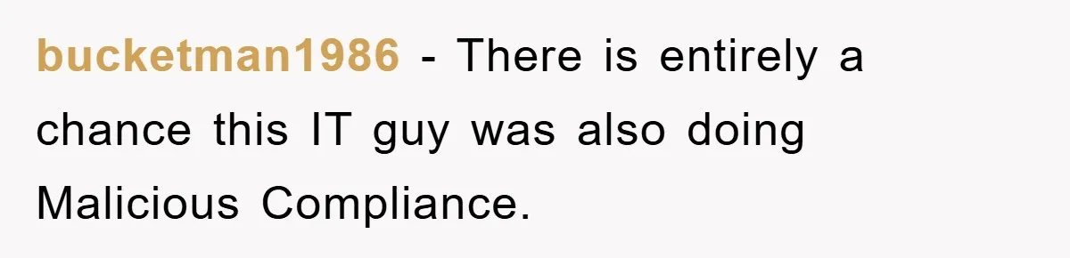 bucketman1986 − There is entirely a chance this IT guy was also doing Malicious Compliance.