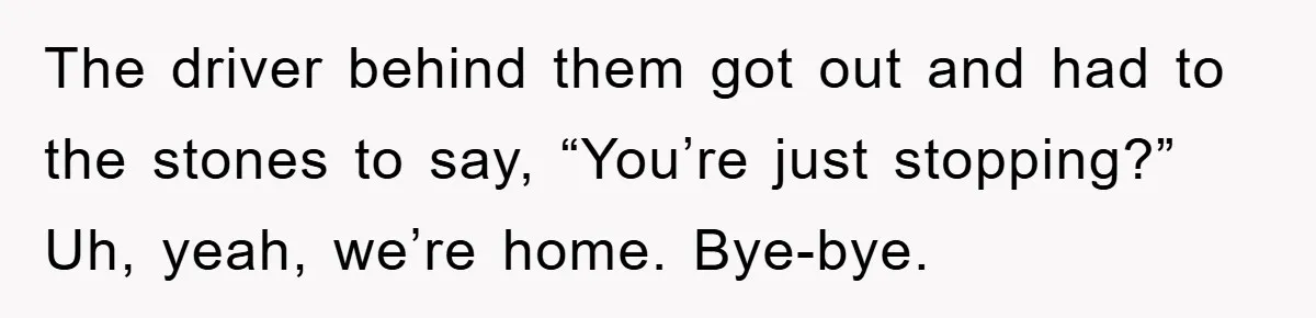 Driver Moves Fallen Tree Limb, And Teaches An Impatient Tailgater A Hilarious Lesson The driver behind them got out and had to the stones to say, “You’re just stopping?” Uh, yeah, we’re home. Bye-bye.