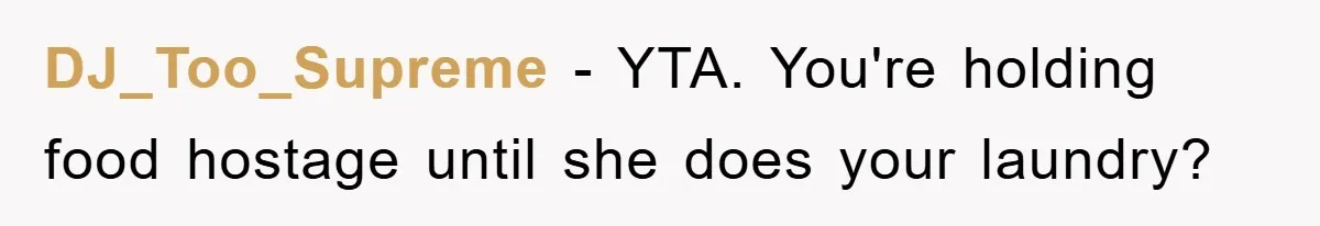 DJ_Too_Supreme − YTA. You're holding food hostage until she does your laundry?