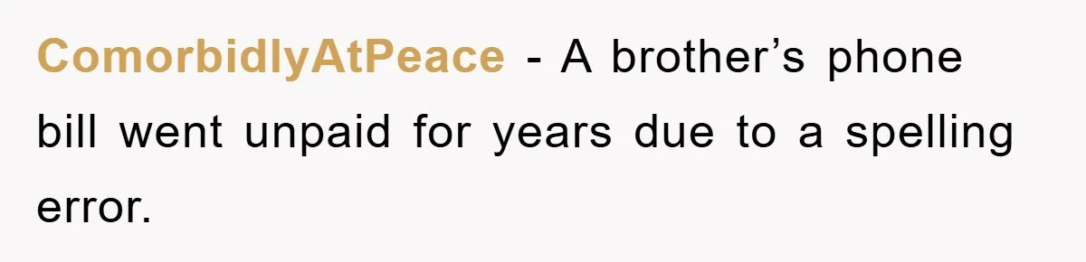 Phone Company Refuses Spelling Fix On Bill, Customer Refuses Payment Entirely ComorbidlyAtPeace − A brother’s phone bill went unpaid for years due to a spelling error.
