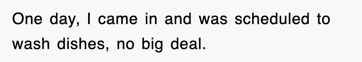 One day, I came in and was scheduled to wash dishes, no big deal.