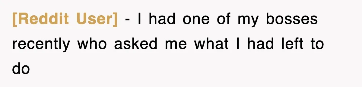 [Reddit User] − I had one of my bosses recently who asked me what I had left to do