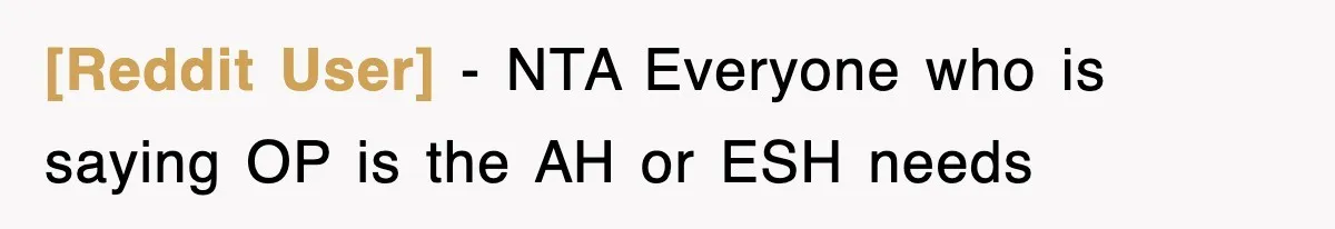 [Reddit User] − NTA Everyone who is saying OP is the AH or ESH needs