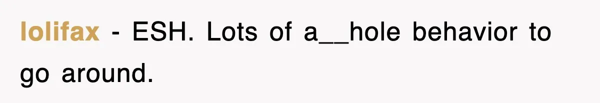 lolifax − ESH. Lots of a__hole behavior to go around.