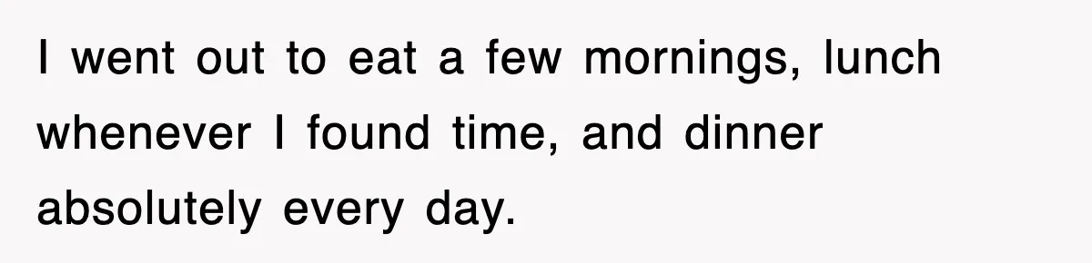 I went out to eat a few mornings, lunch whenever I found time, and dinner absolutely every day.