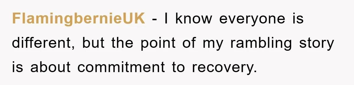 FlamingbernieUK - I know everyone is different, but the point of my rambling story is about commitment to recovery.