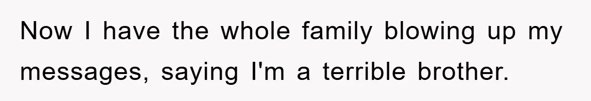 Now I have the whole family blowing up my messages, saying I'm a terrible brother.