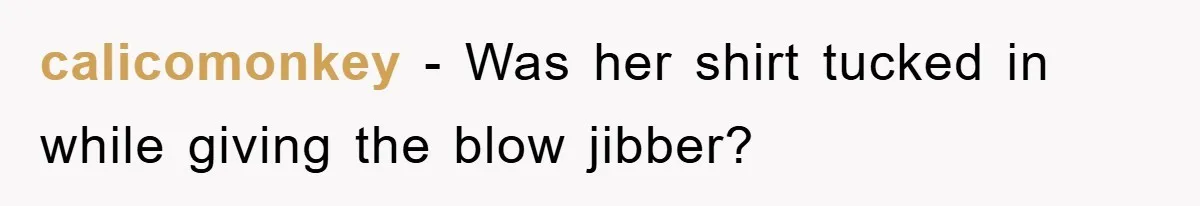 calicomonkey − Was her shirt tucked in while giving the blow jibber?