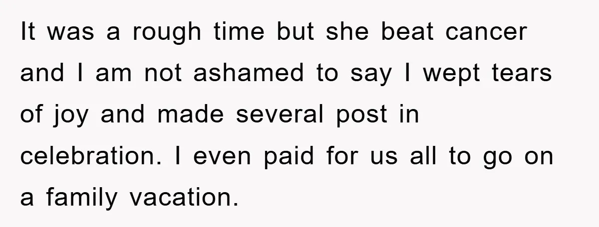 It was a rough time but she beat cancer and I am not ashamed to say I wept tears of joy and made several post in celebration. I even paid...