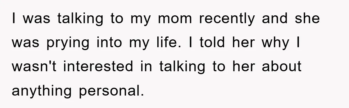 I was talking to my mom recently and she was prying into my life. I told her why I wasn't interested in talking to her about anything personal.