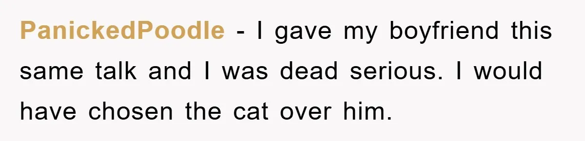 PanickedPoodle - I gave my boyfriend this same talk and I was dead serious. I would have chosen the cat over him.