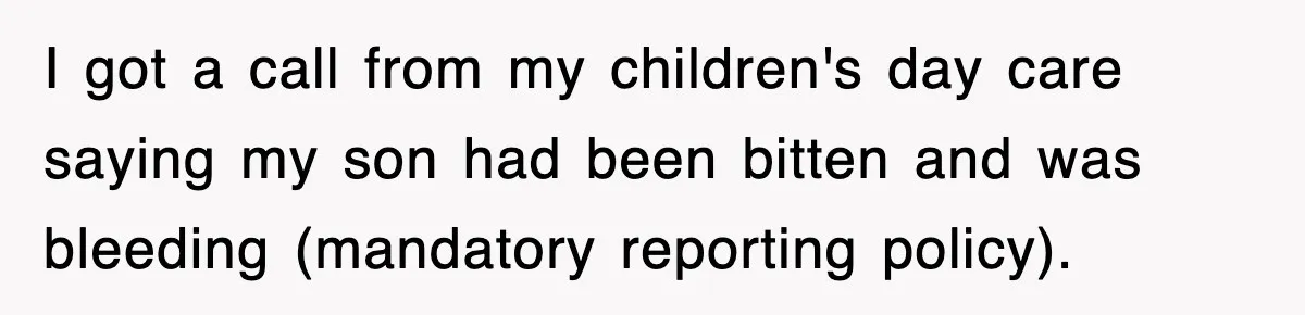 I got a call from my children's day care saying my son had been bitten and was bleeding (mandatory reporting policy).