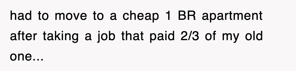 had to move to a cheap 1 BR apartment after taking a job that paid 2/3 of my old one...
