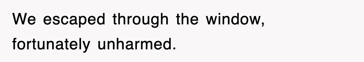 We escaped through the window, fortunately unharmed.