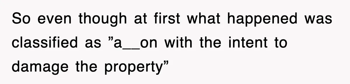 So even though at first what happened was classified as ”a__on with the intent to damage the property”