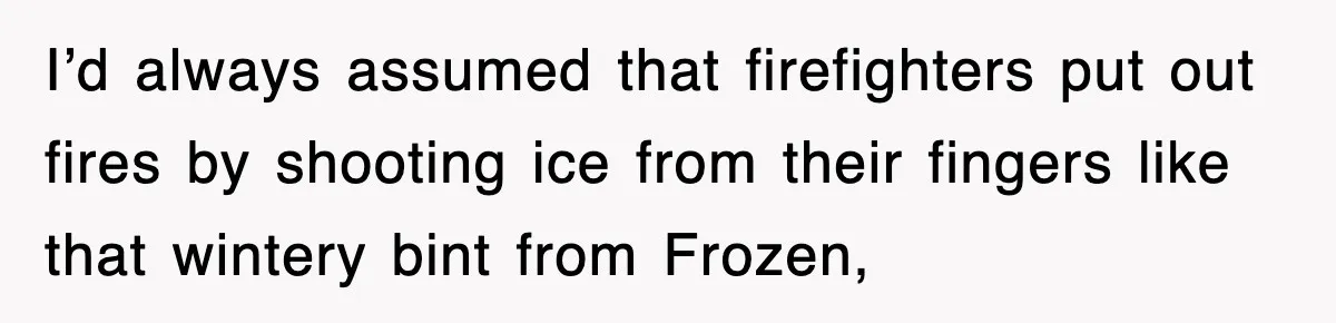 I’d always assumed that firefighters put out fires by shooting ice from their fingers like that wintery bint from Frozen,