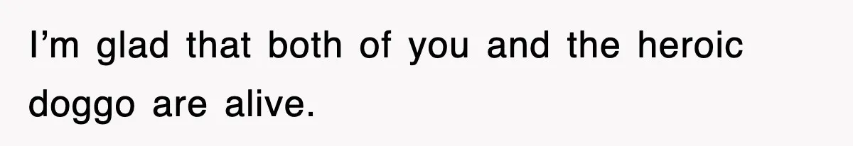 I’m glad that both of you and the heroic doggo are alive.
