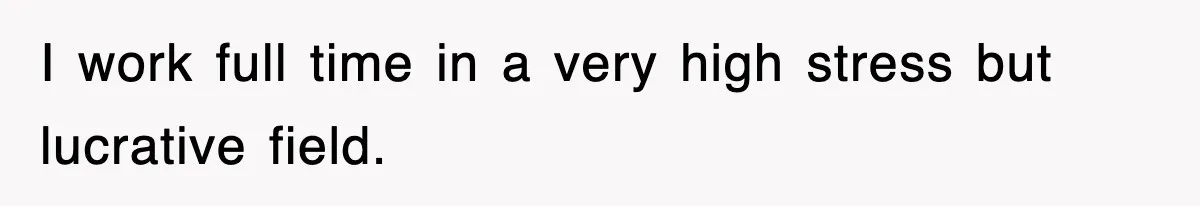 I work full time in a very high stress but lucrative field.