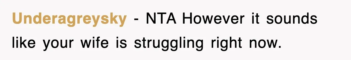 Underagreysky − NTA However it sounds like your wife is struggling right now.