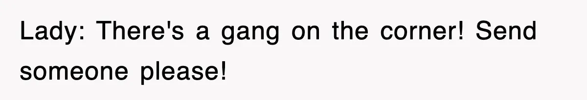 Lady: There's a gang on the corner! Send someone please!
