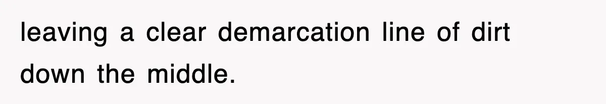 leaving a clear demarcation line of dirt down the middle.