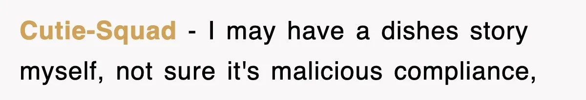 Cutie-Squad − I may have a dishes story myself, not sure it's malicious compliance,