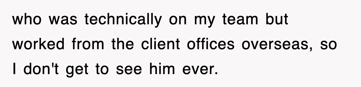 who was technically on my team but worked from the client offices overseas, so I don't get to see him ever.