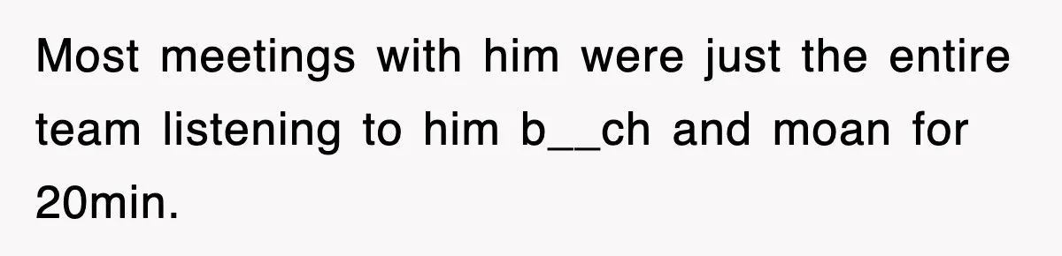 Most meetings with him were just the entire team listening to him b__ch and moan for 20min.