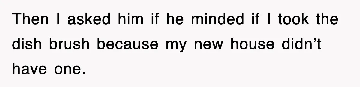 Then I asked him if he minded if I took the dish brush because my new house didn’t have one.