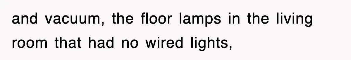 and vacuum, the floor lamps in the living room that had no wired lights,
