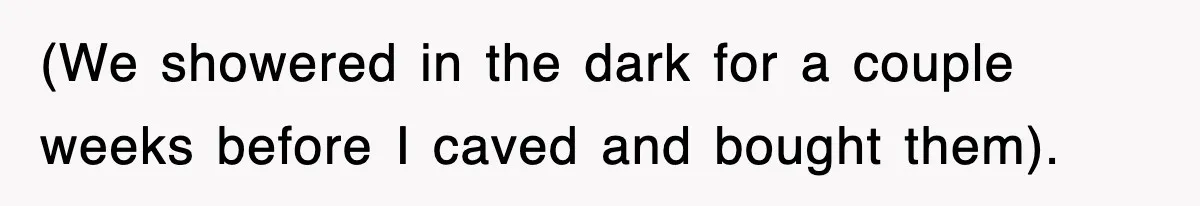 (We showered in the dark for a couple weeks before I caved and bought them).