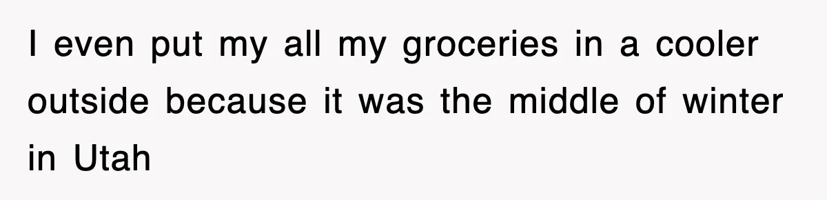 I even put my all my groceries in a cooler outside because it was the middle of winter in Utah