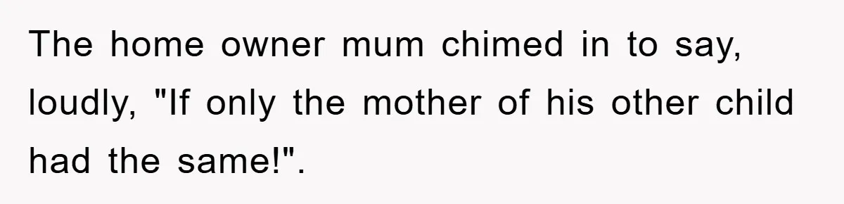 The home owner mum chimed in to say, loudly, "If only the mother of his other child had the same!".