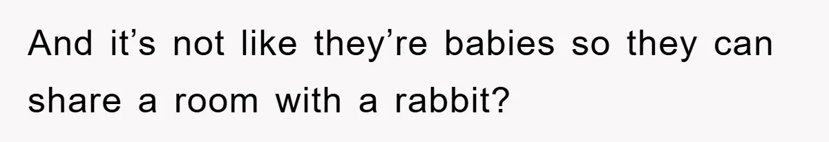 And it’s not like they’re babies so they can share a room with a rabbit?