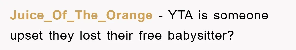 Juice_Of_The_Orange - YTA is someone upset they lost their free babysitter?