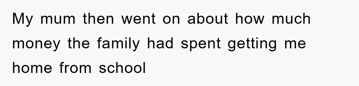 My mum then went on about how much money the family had spent getting me home from school