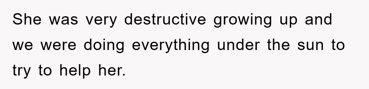 She was very destructive growing up and we were doing everything under the sun to try to help her.