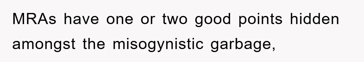 MRAs have one or two good points hidden amongst the misogynistic garbage,