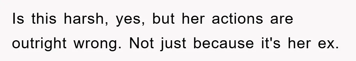 Is this harsh, yes, but her actions are outright wrong. Not just because it's her ex.