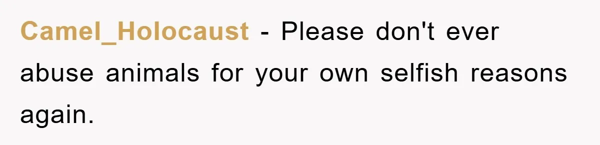 Her Boyfriend Cheats With 5 Girls, She Takes An Amphibious Revenge, Exposing His Man-Child Behavior Camel_Holocaust − Please don't ever abuse animals for your own selfish reasons again.